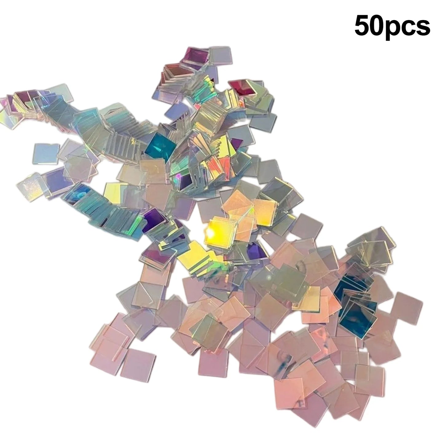 Mini Rainbow Holographic Acrylic Tiles - Decorative Double-Sided Craft Squares