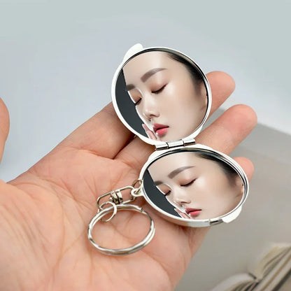 Mini Folding Keychain Makeup Mirror - Double-Sided Heart & Round Pocket Cosmetic Mirror for Travel