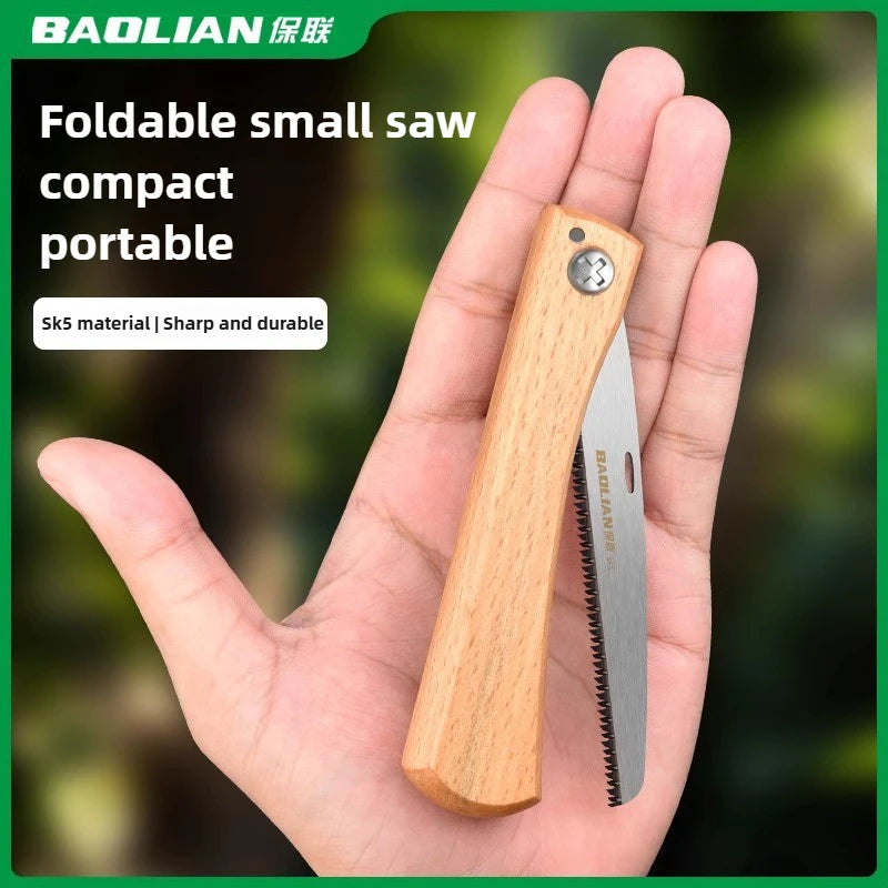 Mini Folding Hand Saw – Non-Slip Wooden Handle Pull Saw, Foldable Flush Cut Tool for Woodworking & Plastic Cutting DIY Tool