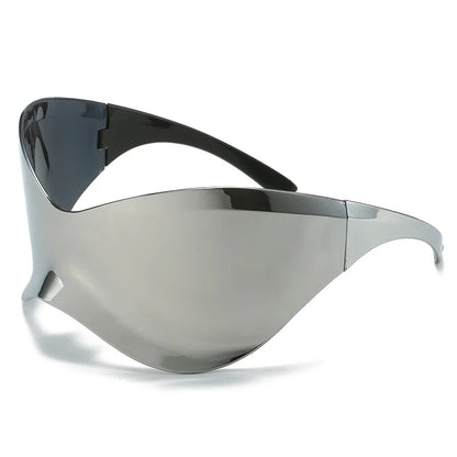 Oversized Futuristic Shield Sunglasses – Silver Mask Visor Eyeglasses for Women & Men, Y2K Punk Fashion Sun Glasses