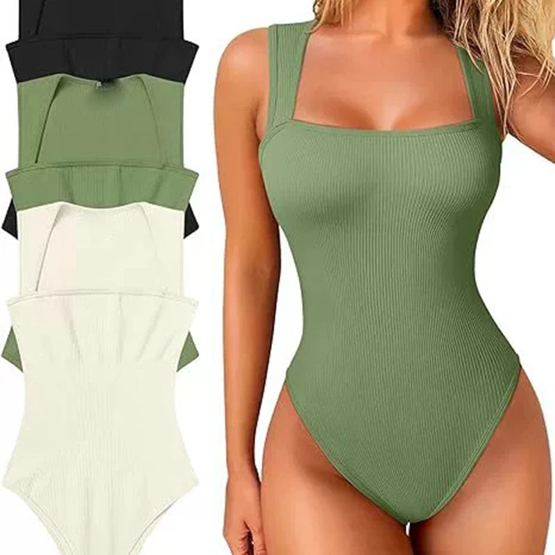 EOTVOTEE Women’s Sleeveless Square Collar Bodysuit – Chic Spring/Summer 2025 Fashion, Comfortable Fit
