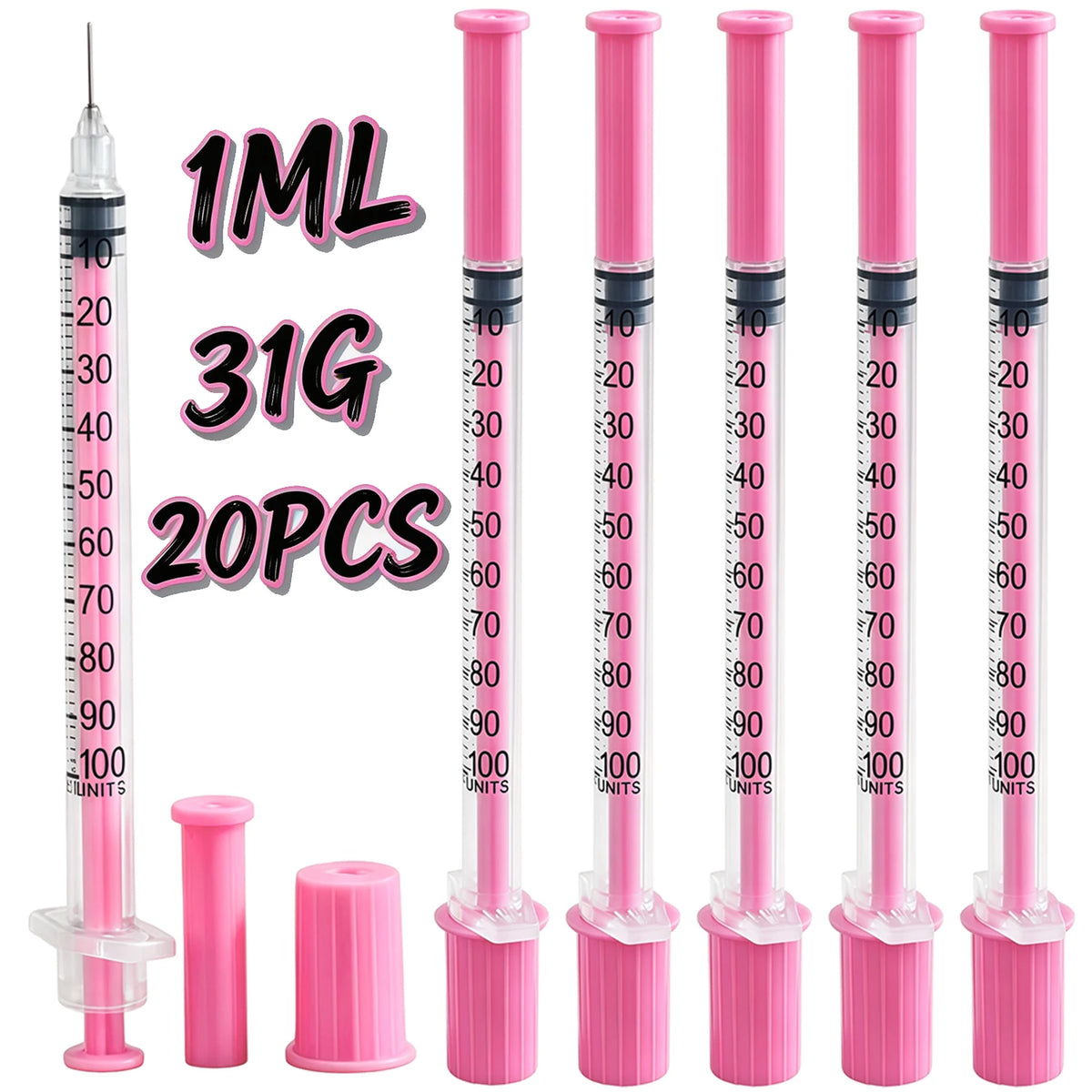 U-100 Insulin Syringes - 1ml 31G Sterile Precision Syringes, 8mm Needle, 20-Pack