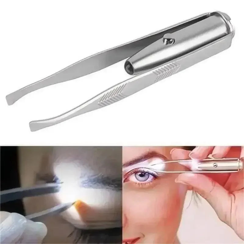 Portable Stainless Steel Eyebrow Tweezer with LED Light – Smart Design Makeup Tool for Hair Removal