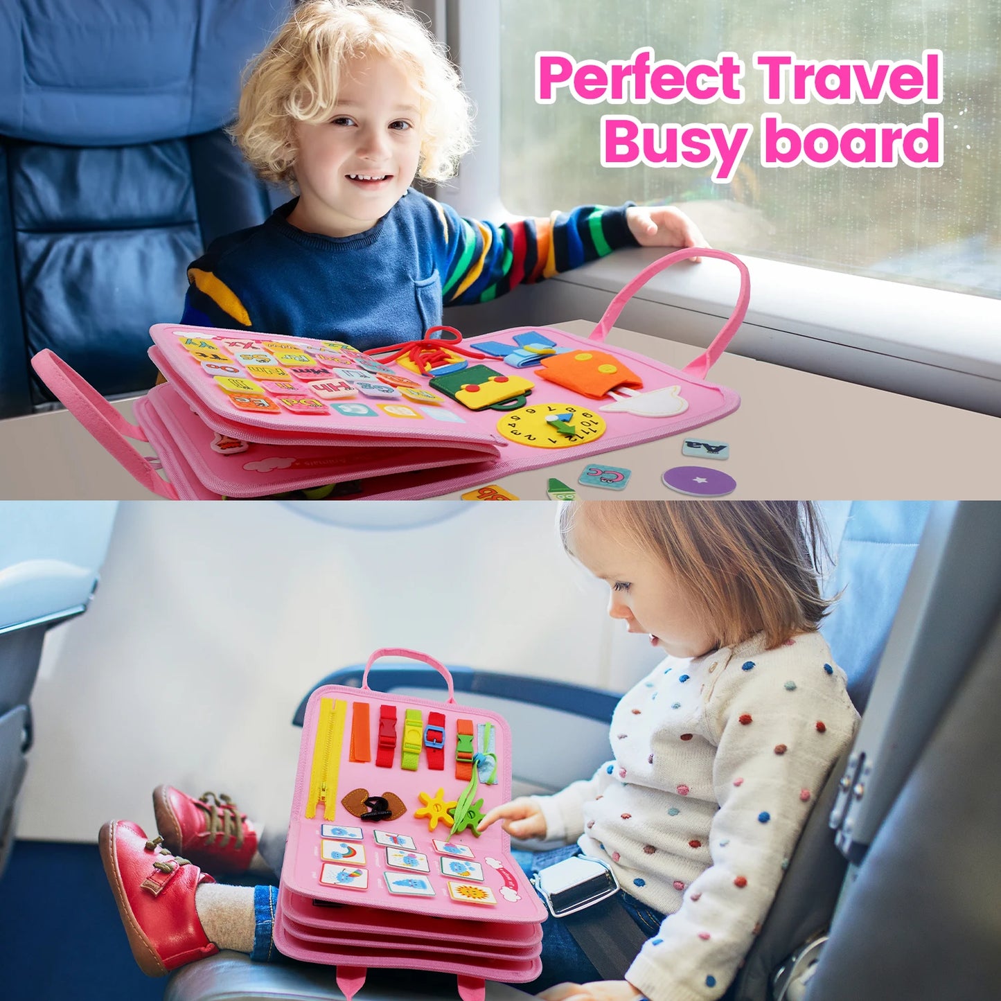 Montessori Toddler Busy Board – Educational Activity for Dress Motor Skills, Baby Learning Toy for Travel