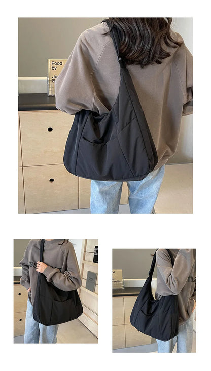 2025 Trendy Women's Soft Cloth Shoulder Bag – Solid Color, Y2K Casual Style, Crossbody Handbag for Students