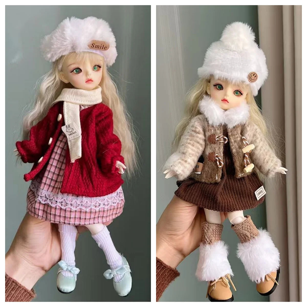 2025 Winter BJD Doll Clothes Set – 6-Point 30cm Doll Jacket & Dress Outfit