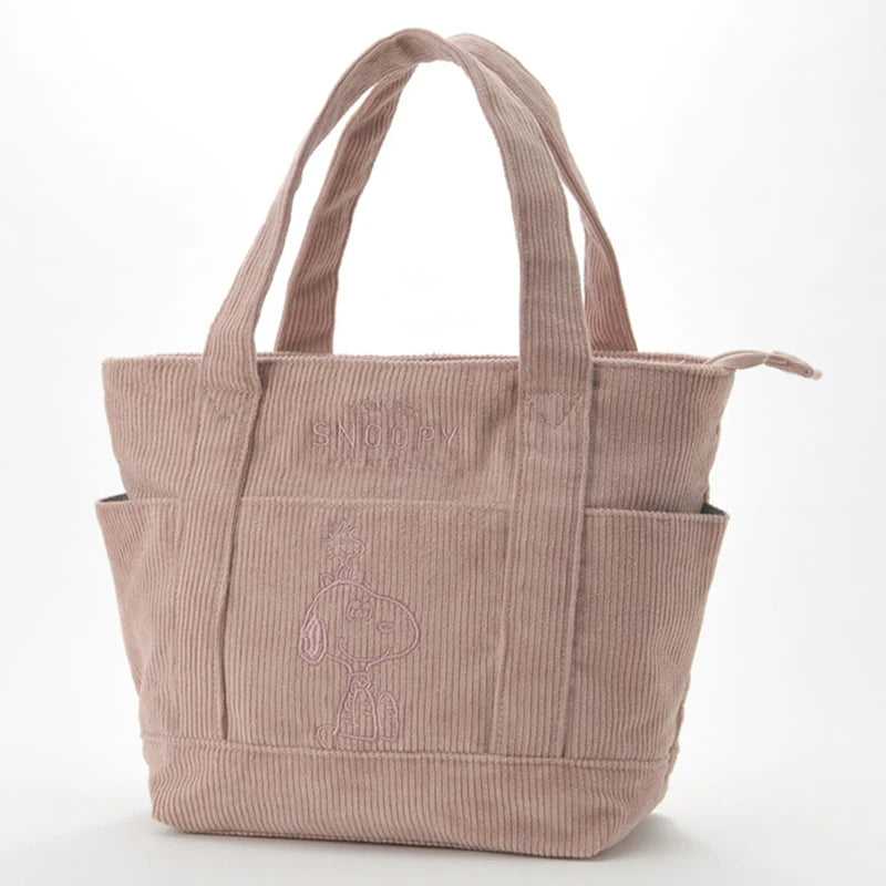 Disney Snoopy Corduroy Tote Bag – Cute Large Capacity Handbag with Zipper, Casual Shoulder Bag for Students
