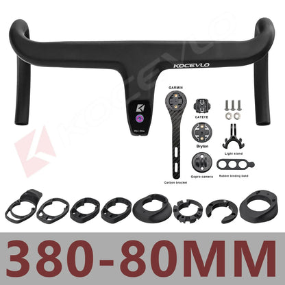 KOCEVLO Carbon Fiber Road Bike Handlebar - Integrated Internal Cable Routing Drop Bar with Computer Mount and Washers