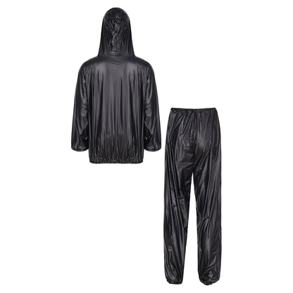 Unisex PVC Sauna Suit — Long Sleeve Top & Elastic Waistband Pants for Men & Women, Slimming Fitness Workout Outfit