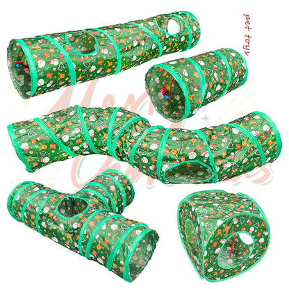 Christmas Cat Tunnel for Indoor Cats – Foldable Green Interactive Pet Play Tunnel for Kittens, Breathable Cat Exercise Toy