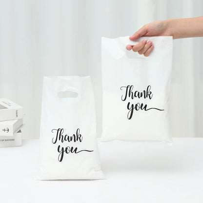 100pcs Thank You Gift Bags - Plastic Shopping Tote Bags for Birthday, Wedding, Party Favors, Candy, and Cookie Wrappers - 20*30cm