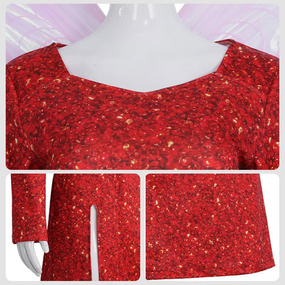 Shrek Fairy Godmother Cosplay Costume - Red Glitter Slit Dress with Wings, Glasses & Magic Wand for Halloween Parties