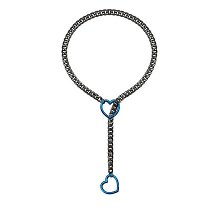 Heart O-Ring Punk Rock Necklace – Stainless Steel Cuban Chain Y-Necklace for Women