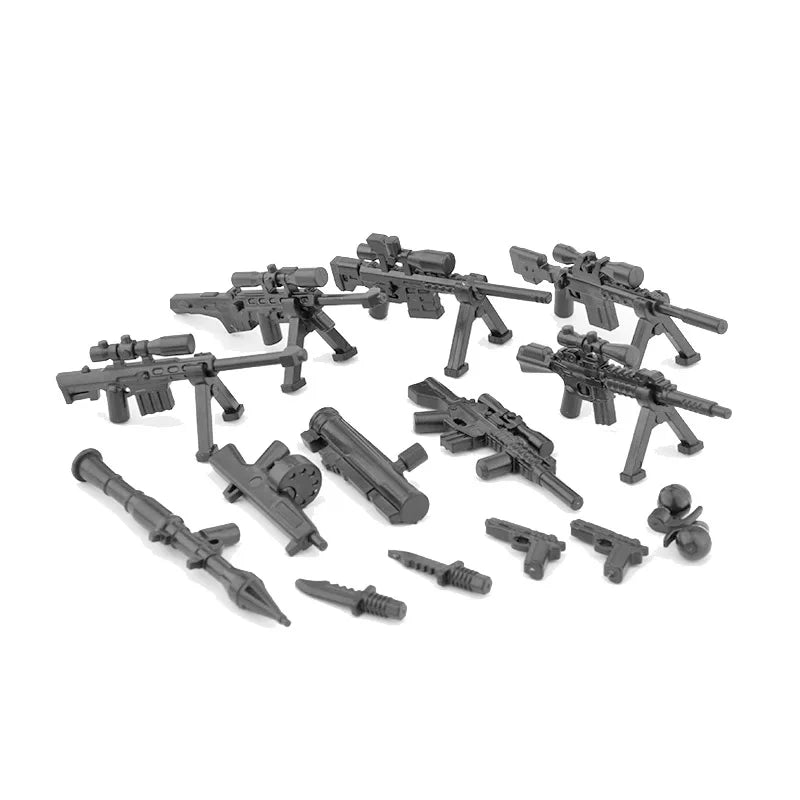 Military Building Blocks Soldier Set - Tactical Weapons Figures with Gatling Gun, Rifle, Mortar & Accessories Toy Kit