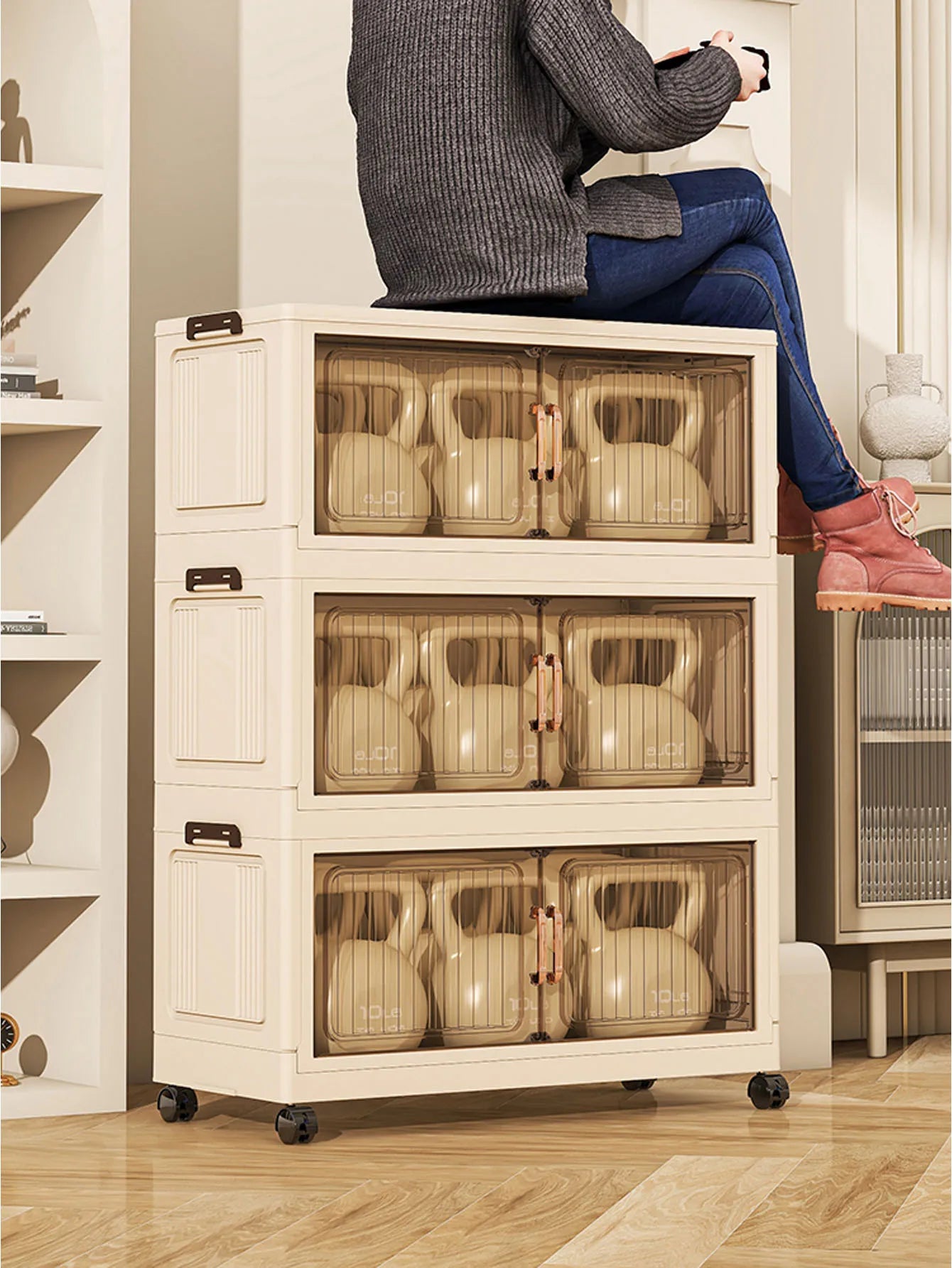 Installation-Free Foldable Storage Cabinet – Plastic Organizer for Kids’ Clothes & Snacks