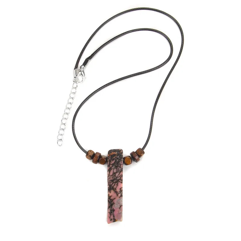 Men's Vintage Rectangle Obsidian Pendant Necklace – Natural Tiger Eye & Labradorite Gem, Leather Rope Braid Healing Jewelry