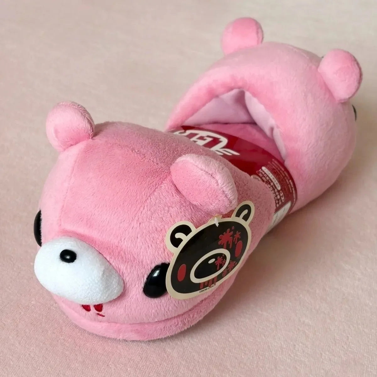 Cute Pink Bear Plush Slippers - 28cm Soft Cartoon Indoor House Slippers