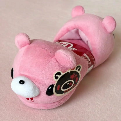 Cute Pink Bear Plush Slippers - 28cm Soft Cartoon Indoor House Slippers