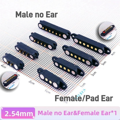 Magnetic Pogo Pin Connector - 2A Spring-Loaded 2.54mm Pitch Male Female PCB BTB Connector, 2–9 Pole Through-Hole Contacts, 1/3/5 Pairs