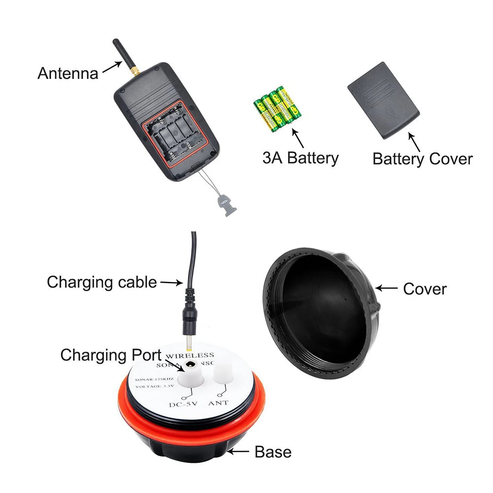100M Portable Sonar Fish Finder – Echo Sounder with Fishing Lure, Alarm, and Transducer for Lake & Sea Fishing