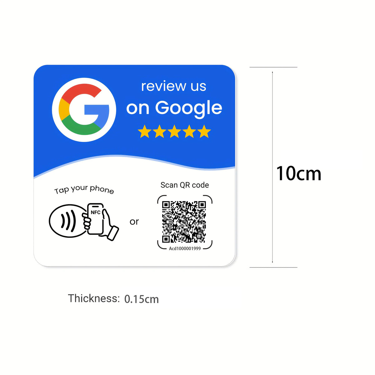 NFC 215 Square Google Review Card - Programmable 13.56MHz NFC Stand with Editable QR Code