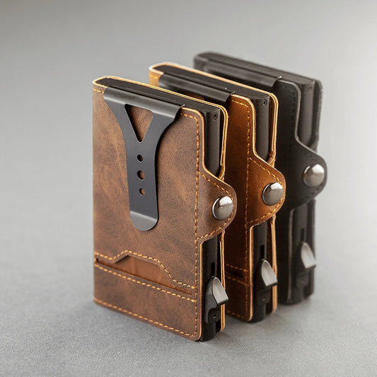 CASEKEY PU Leather Men’s Pop-Up Card Holder Wallet – Slim Minimalist Anti-RFID Smart Wallet with Money Clip & ID Window