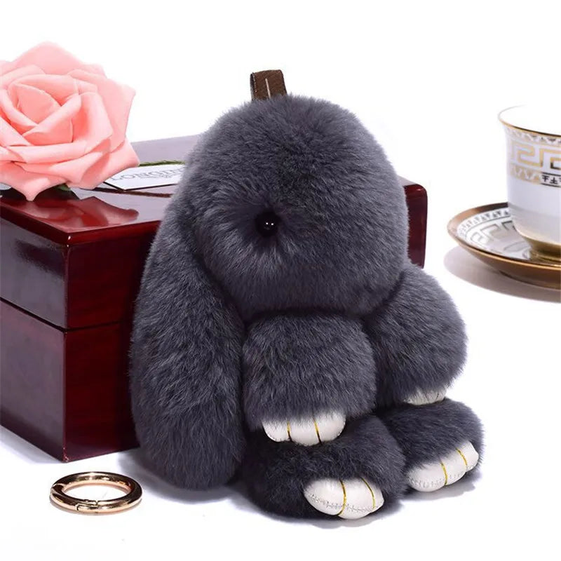 Fluffy Rabbit Fur Pompon Keychain – Cute Bunny Bag and Car Key Ring for Women and Girls