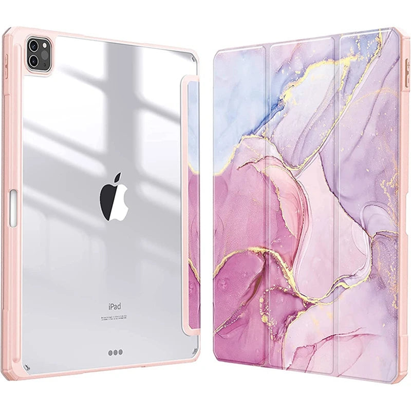 Smart PU iPad Case - Transparent Protective Cover for iPad Air Pro 11 Inch 10.9 10.2 9.7 Models with Stand