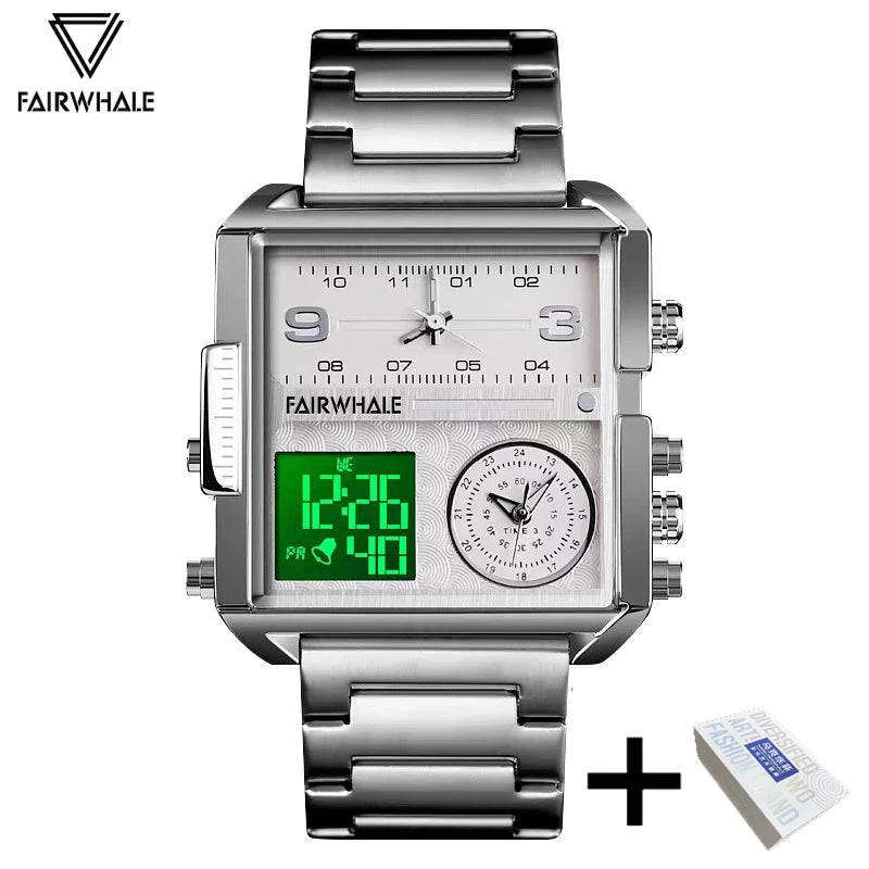 Mark Fairwhale Luxury Men’s Quartz Watch - Brown Leather Strap Military Waterproof Square Wristwatch