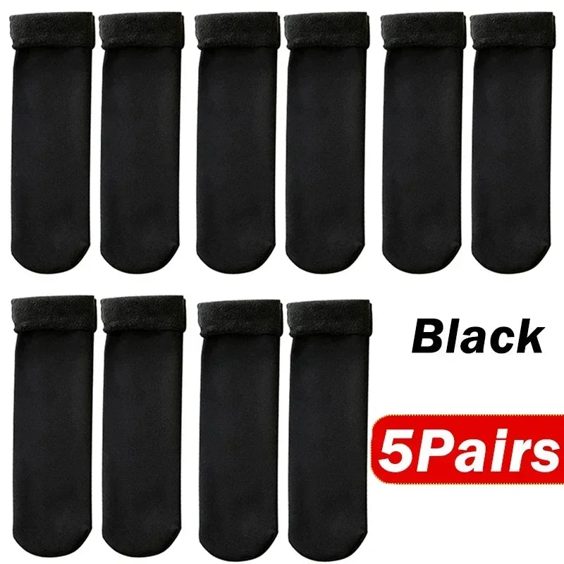 5 Pairs Women’s Winter Thick Thermal Socks — Warm Cashmere Wool Nylon Short Socks for Snow, Boots & Home