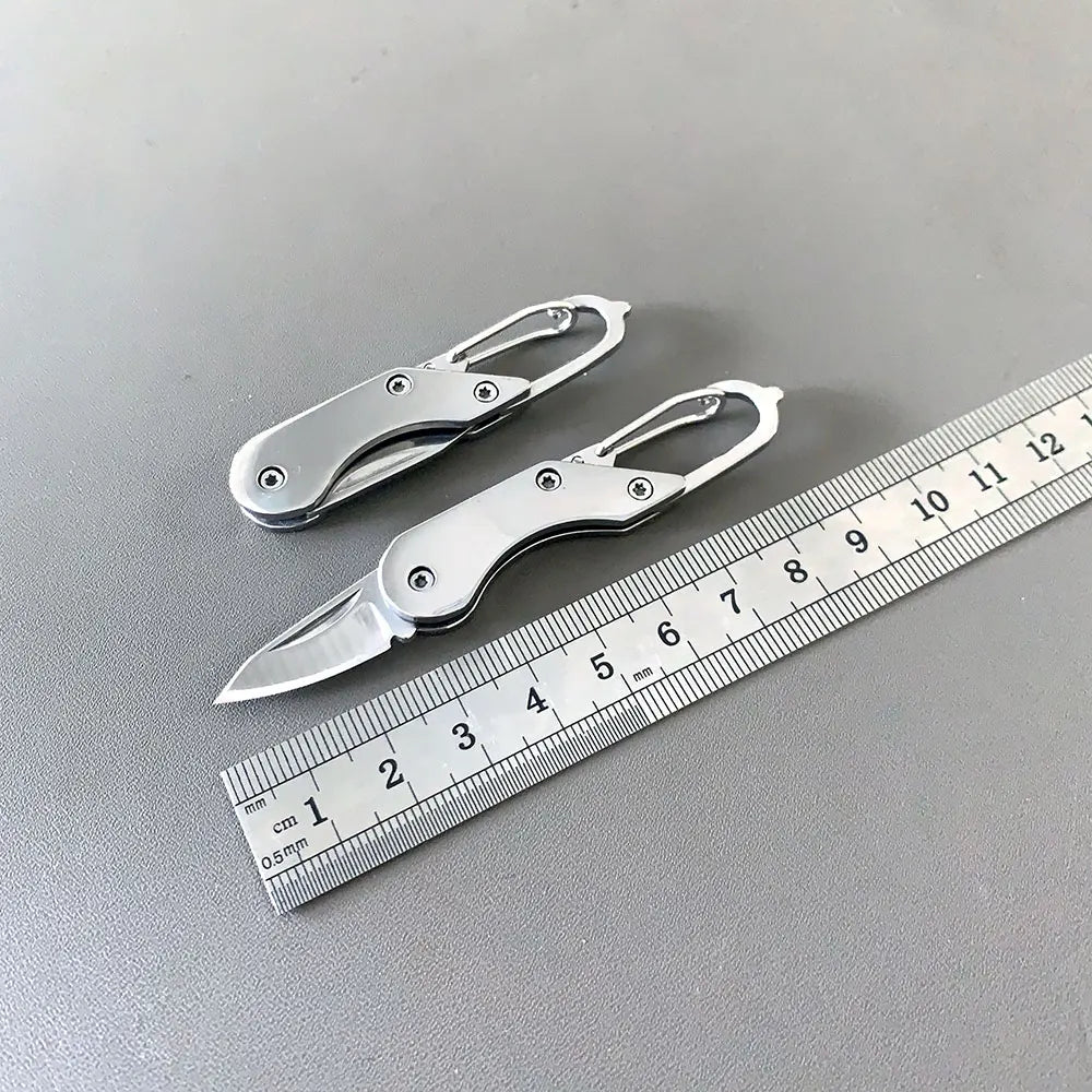 Stainless Steel Mini Folding Knife - Portable Outdoor Camping Pocket Tool, Keychain EDC Multitool with Buckle