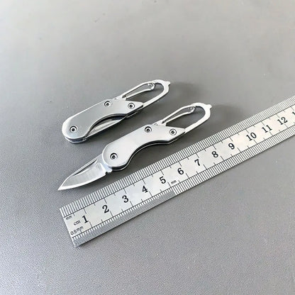 Stainless Steel Mini Folding Knife - Portable Outdoor Camping Pocket Tool, Keychain EDC Multitool with Buckle