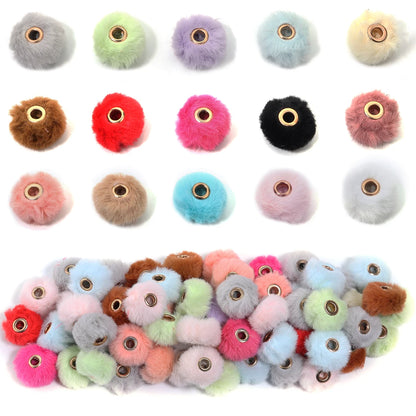 10pcs Plush Fur Ball Beads – Multicolor Pompom Spacer Beads for DIY Jewelry, Earrings & Bracelets