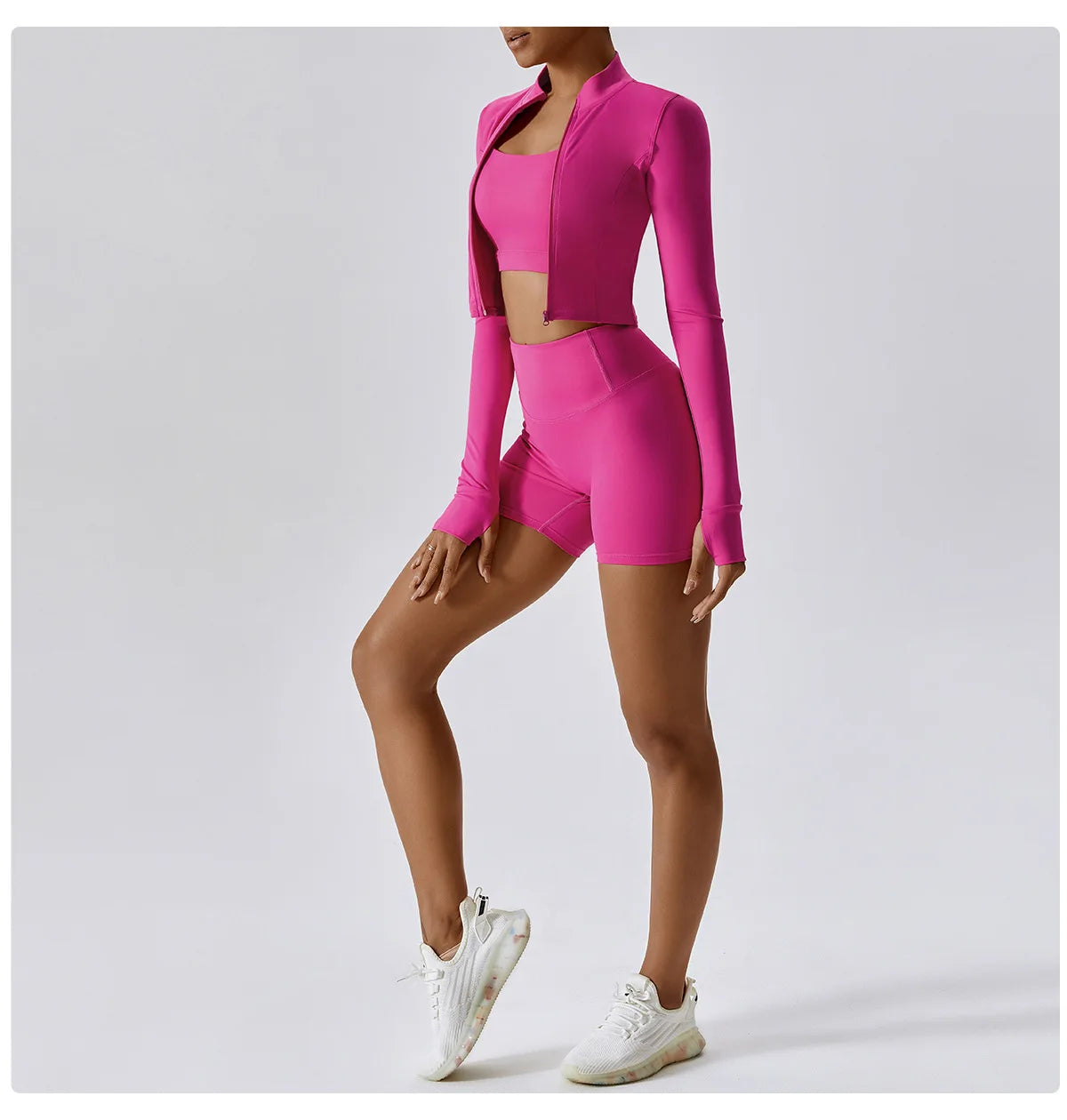 3PCS Women’s Yoga & Workout Set – Long Sleeve Zipper Top with High Waist Leggings Fitness Sportswear