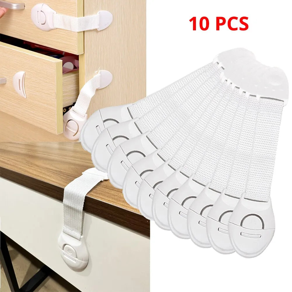 10-Pack White Child Safety Cabinet Locks - Babyproofing Drawer, Door, and Cabinet - Durable Plastic Locks for Enhanced Home Security