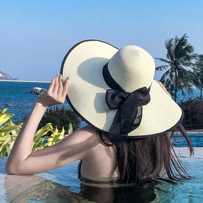 Wide Brim Straw Sun Hat - Summer Beach Travel Shade & UV Protection Hat