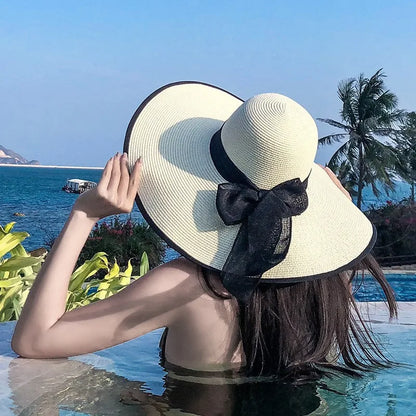 Wide Brim Straw Sun Hat - Summer Beach Travel Shade & UV Protection Hat