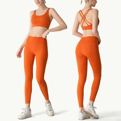 2-Piece Women’s Yoga Tracksuit – Athletic Pilates Fitness Set with Push-Up Sports Bra & Leggings for Gym Workouts