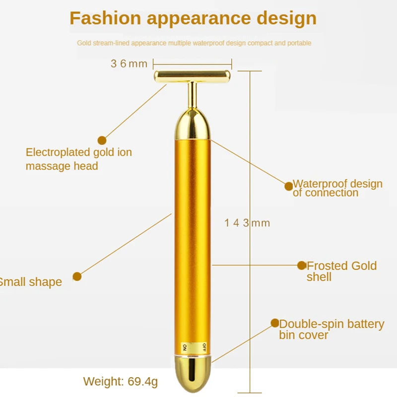 24K Gold Facial Slimming Beauty Bar – Pulse Vibrating Roller for Skin Lifting, Firming & Wrinkle Tightening