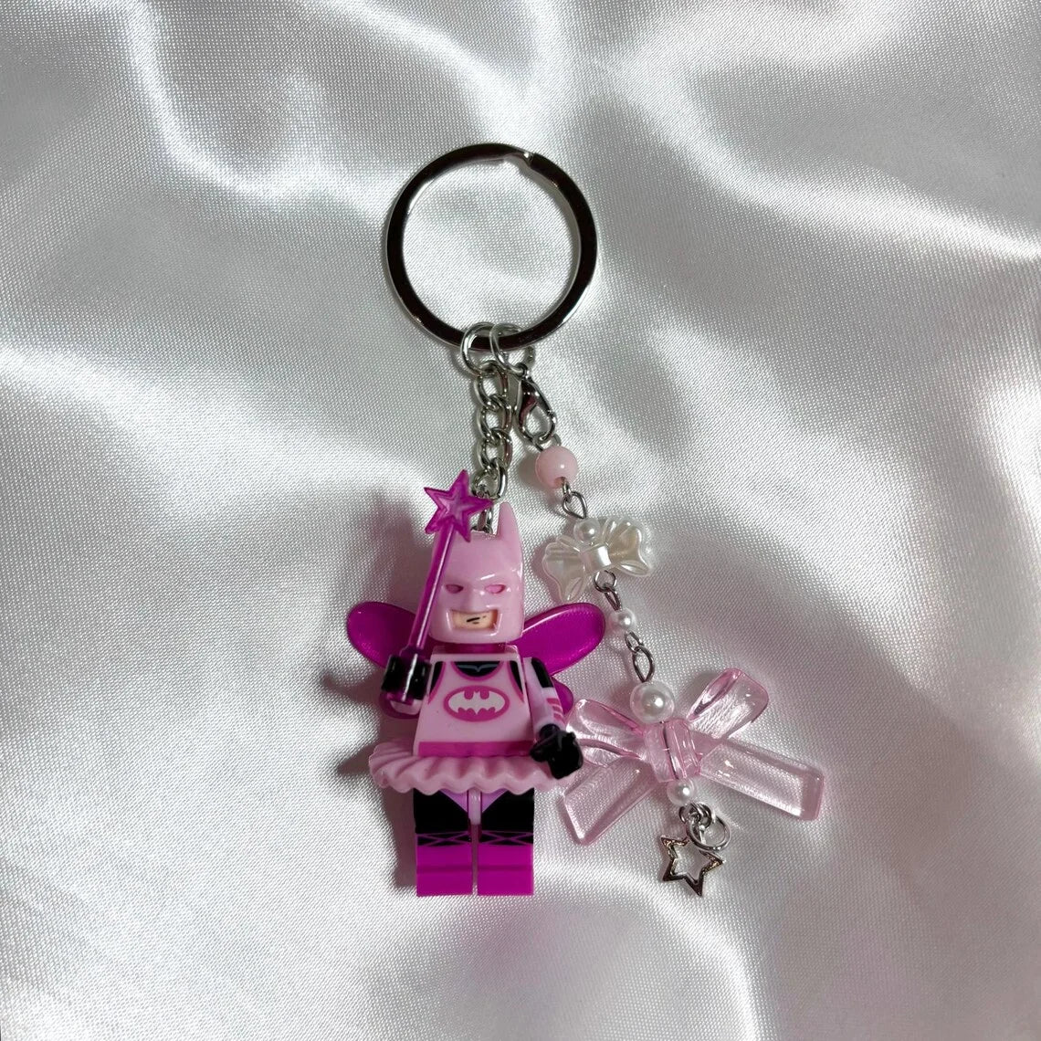 3D Pink Fairy Bat Minifigure Keychain - Cute Collectible Bag Charm