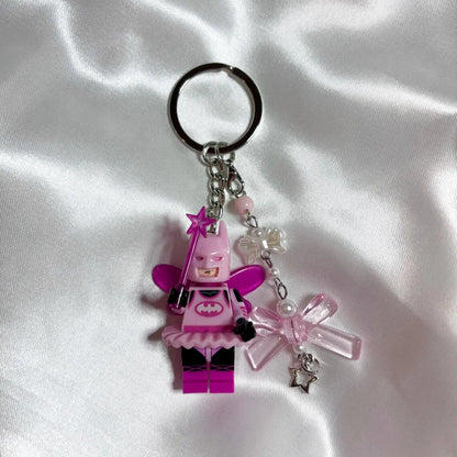 3D Pink Fairy Bat Minifigure Keychain - Cute Collectible Bag Charm