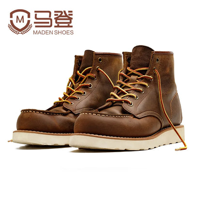Maden Vintage 875 Ankle Boots – Durable Leather High-Top Cowboy & Safety Work Boots for Men, Winter Round Toe