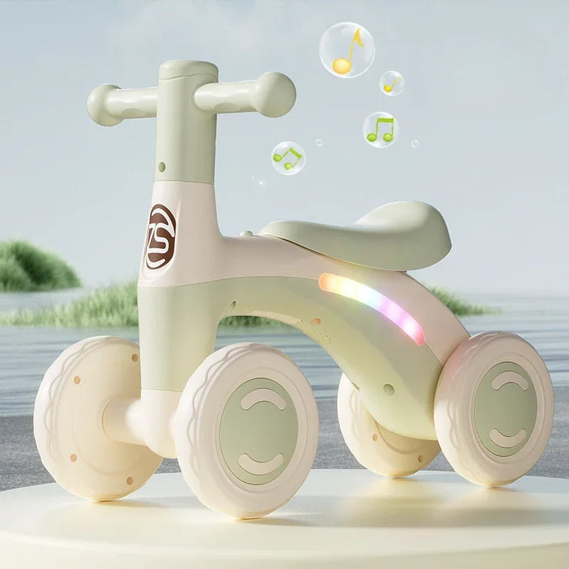 Anti-Tip Baby Balance Bike — 4-Wheel Silent Glider Walker for Ages 1-3, Toddler Training Ride-On with Safety Wheels for Indoor & Outdoor Use