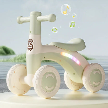 Anti-Tip Baby Balance Bike — 4-Wheel Silent Glider Walker for Ages 1-3, Toddler Training Ride-On with Safety Wheels for Indoor & Outdoor Use