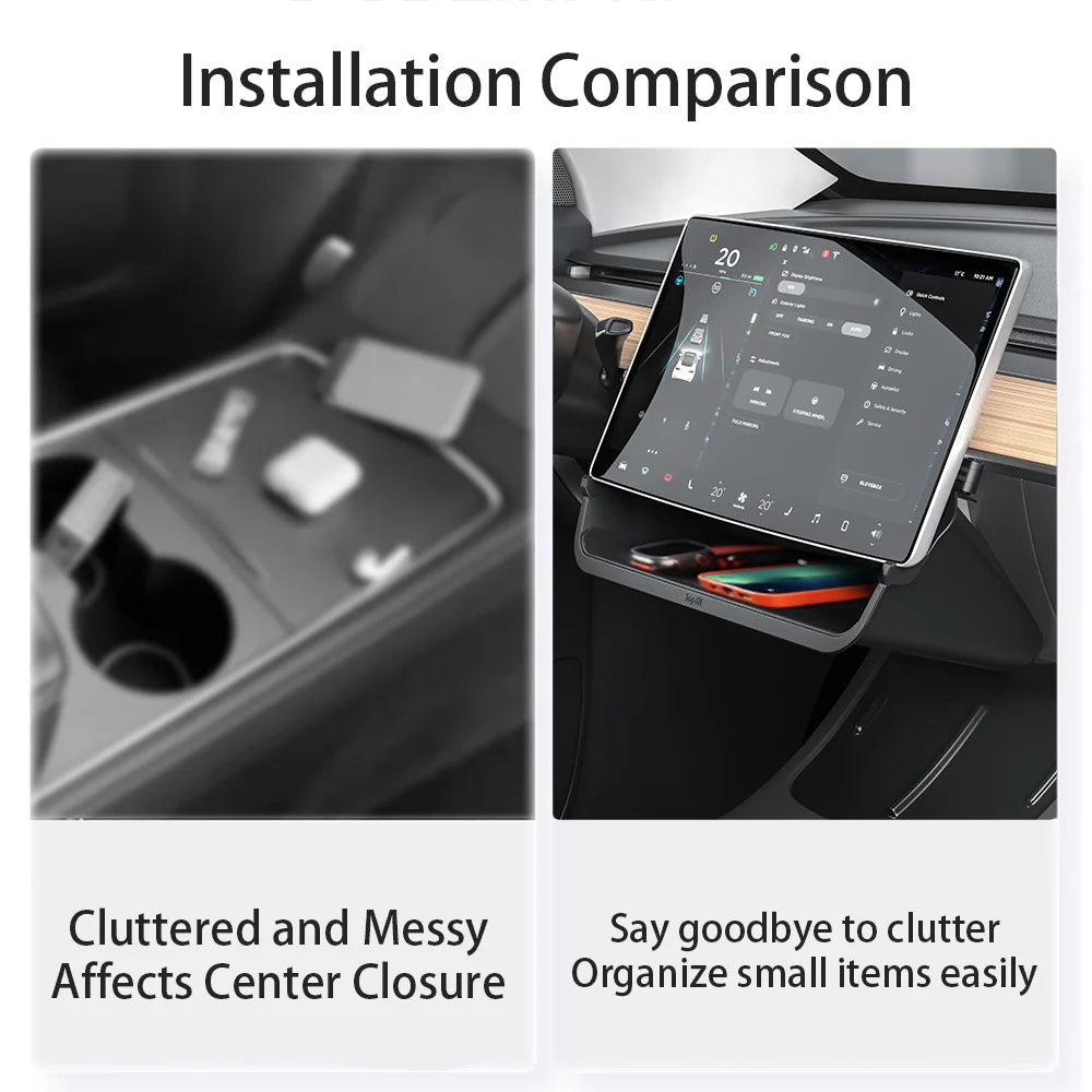 Herval Under-Screen Storage Tray for Tesla Model Y/3 2021-2025 Highland – Hidden Anti-Slip Storage Box