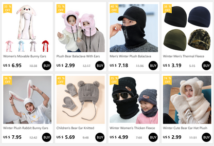 Cartoon Bear Ear Lamb Beanie Hat with Mask - Warm Balaclava Winter Skullies for Women & Girls