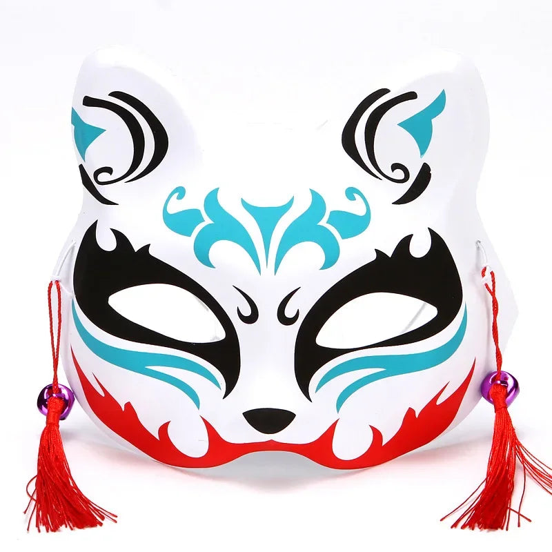 Hand-Painted Fox Mask –  Anime-Inspired Half-Face Cosplay Mask for Raves, Festivals, Masquerade Parties & Costumes