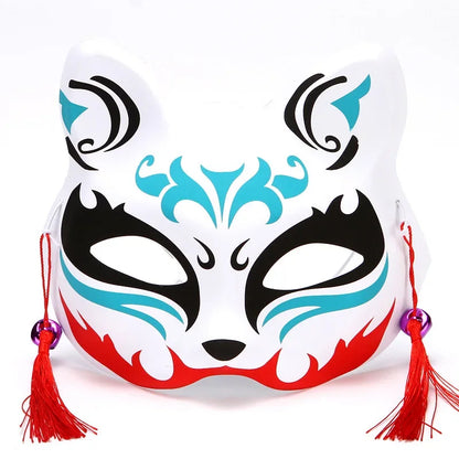 Hand-Painted Fox Mask –  Anime-Inspired Half-Face Cosplay Mask for Raves, Festivals, Masquerade Parties & Costumes