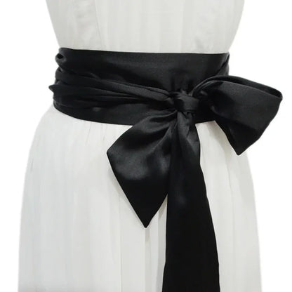 New Ladies' Belt – Burgundy & Black Silk Wide Waist Seal with Long Ice Silk Lace, Soft Fashion Accessories Belt
