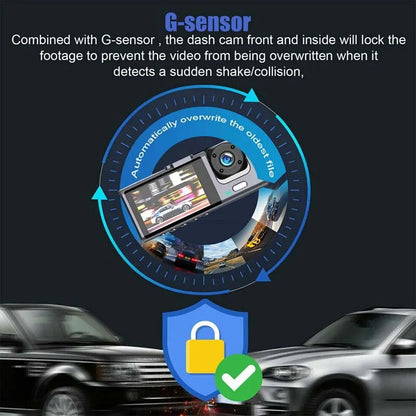 1080P Dual Camera Dash Cam - Front and Interior Car DVR with IR Night Vision, Loop Recording and Wide Angle Lens